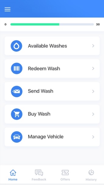 Washify app screen